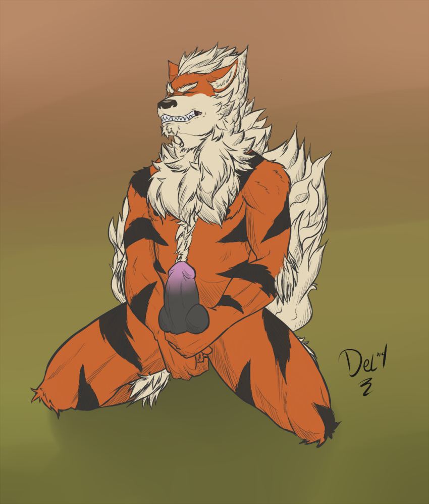 anthro anthrofied arcanine balls big_penis canine chest_hair closed_eyes delicatessen erection fur furry hairy_chest holding_balls holding_penis kneeling knot kyros male male_only mammal masturbation nintendo nude penis pokemon pokemon_(species) solo video_games