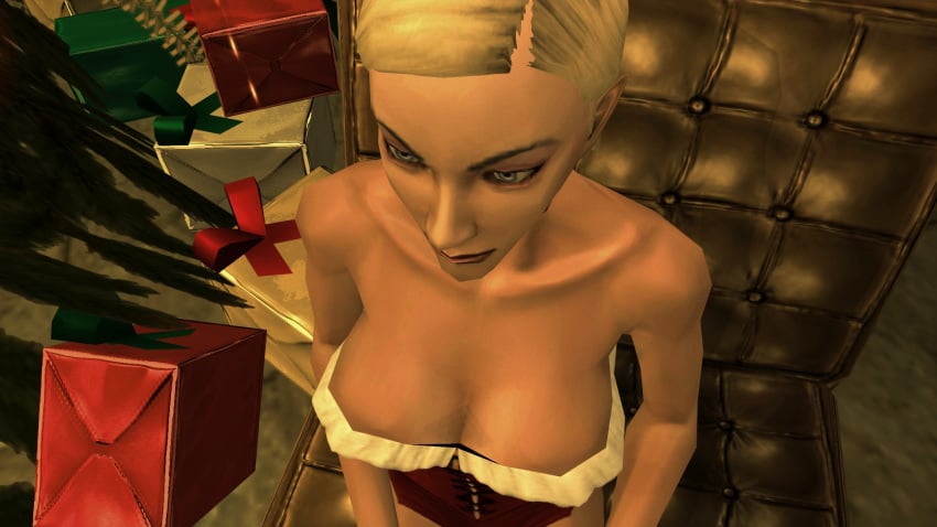 3d blonde_hair breasts breasts breasts christmas christmas_outfit corset female hitman hitman_blood_money io-interactive screenshot sexy short_hair video_games white_skin