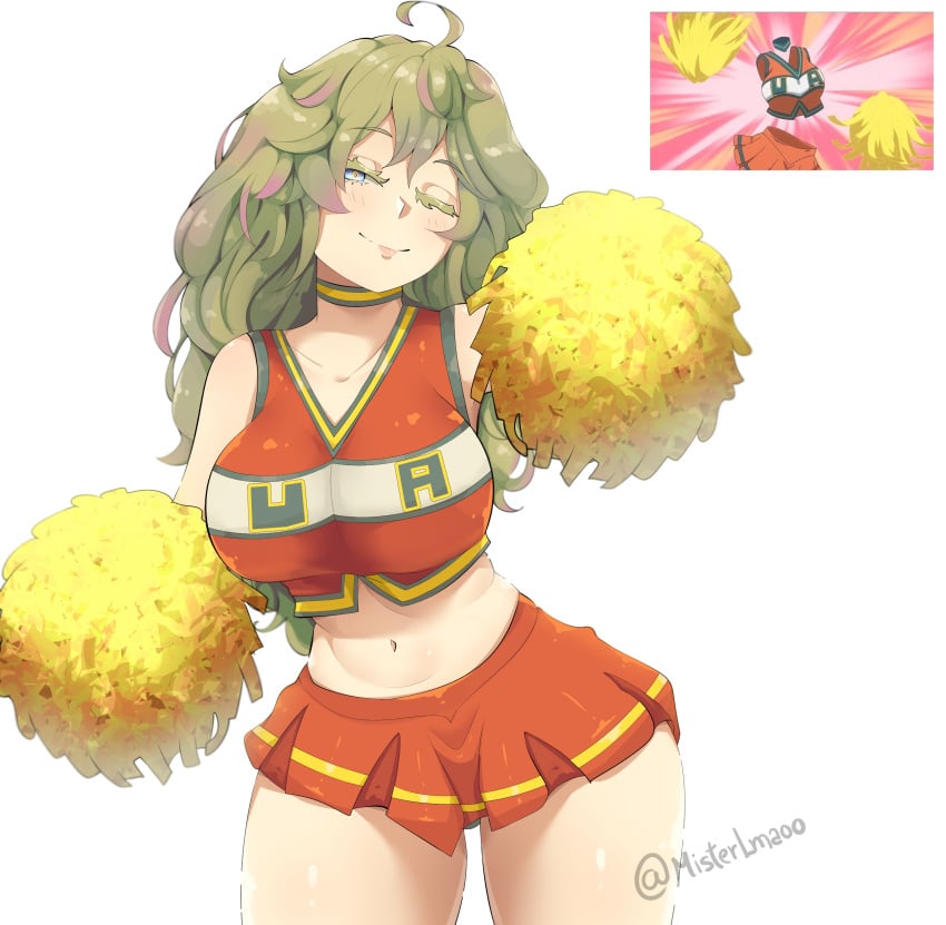 1girls boku_no_hero_academia breasts cheerleader cheerleader_uniform female female_focus female_only green_eyes green_hair hi_res large_breasts light-skinned_female light_skin looking_at_viewer midriff misterlmaoo my_hero_academia my_hero_academia_(finale) smile solo thighs tooru_hagakure tooru_hagakure_(post-timeskip) tooru_hagakure_(visible) wide_hips