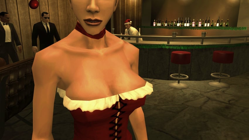 3d blonde_hair breasts breasts breasts christmas christmas_outfit corset female hitman hitman_blood_money io-interactive screenshot sexy short_hair video_games white_skin
