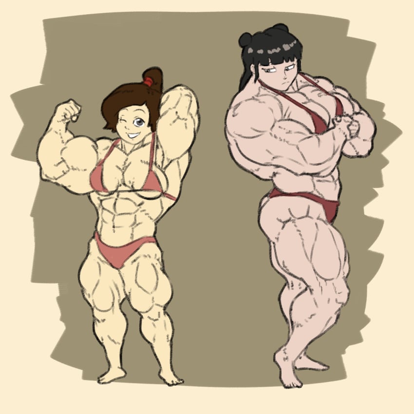 abs avatar_the_last_airbender biceps bikini bodybuilder breasts buff buff_female calves deltoids duo excessive_muscles female flexing forearms mai_(avatar) muscle_girl muscles muscular muscular_female quads shoulders tagme ty_lee woahdangman