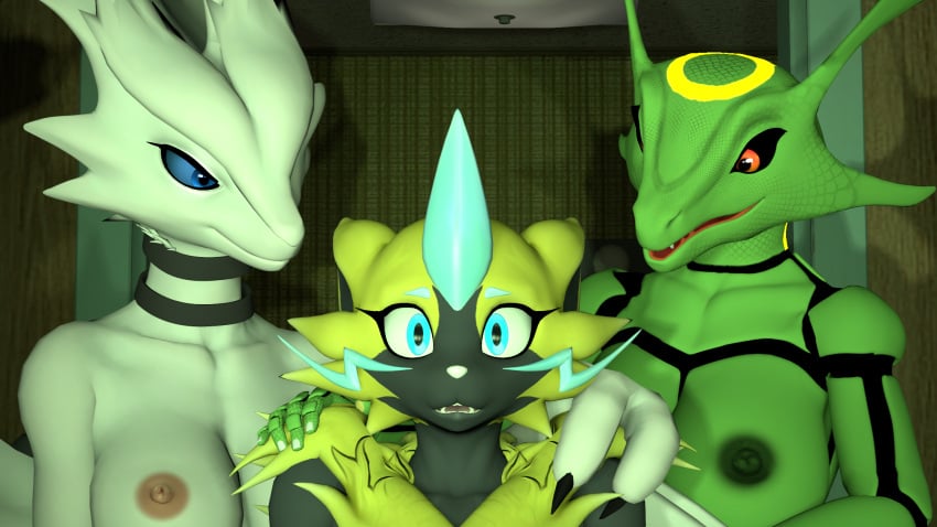 3d anthro atomicsopp_sfm blue_eyes breasts digital_media_(artwork) dragon female female_anthro generation_3_pokemon generation_5_pokemon generation_7_pokemon group hi_res legendary_pokemon mammal mythological_creature mythological_scalie mythology nintendo nipples nude_anthro nude_female pokemon pokemon_(species) rayna_(furromantic) rayquaza reshiram reshiram_(furromantic) scalie source_filmmaker trio warfare_machine warfare_zeraora zeraora