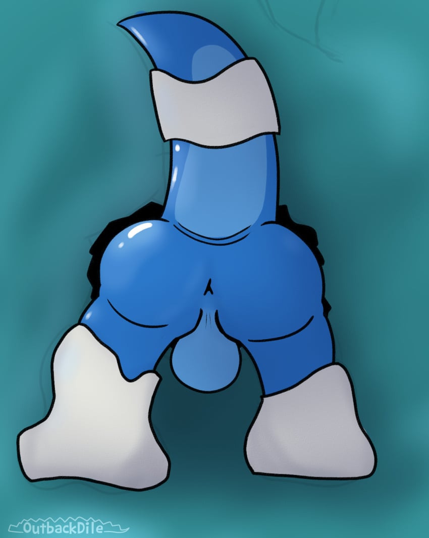anus ass backsack balls ceratopsian dinosaur genitals hi_res male ornithischian prehistoric prehistoric_species presenting reptile restricted scalie solo stuckage trapped triceratops