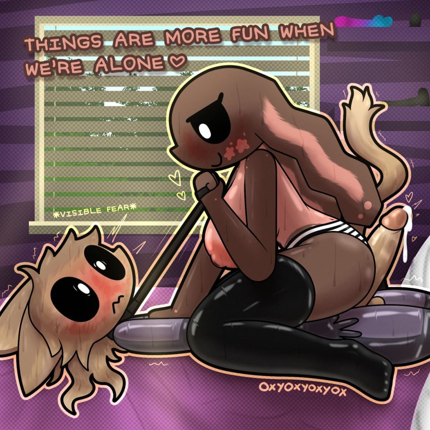 1:1 2023 anthro areola artist_name ass balls bed big_breasts big_penis biped black_sclera blush bodily_fluids bondage breasts brown_body brown_fur brown_hair cinnamon_(oxyoxyoxyox) clothed clothing cum cum_drip dialogue digital_media_(artwork) dominant dominant_female dripping duo english_text eye_contact eyelashes facial_markings feet felid female fur furniture genital_fluids genitals hair head_markings heart_symbol hi_res inside kneeling lagomorph latex latex_clothing legwear leporid long_ears looking_at_another lying male male/female mammal markings monotone_body narrowed_eyes nipples on_back on_bed on_bottom on_top oxyoxyoxyox panties penis rabbit rope side_view sitting smile star_(marking) stockings submissive submissive_male sweat sweaty_body text topless underwear white_eyes wide_eyed