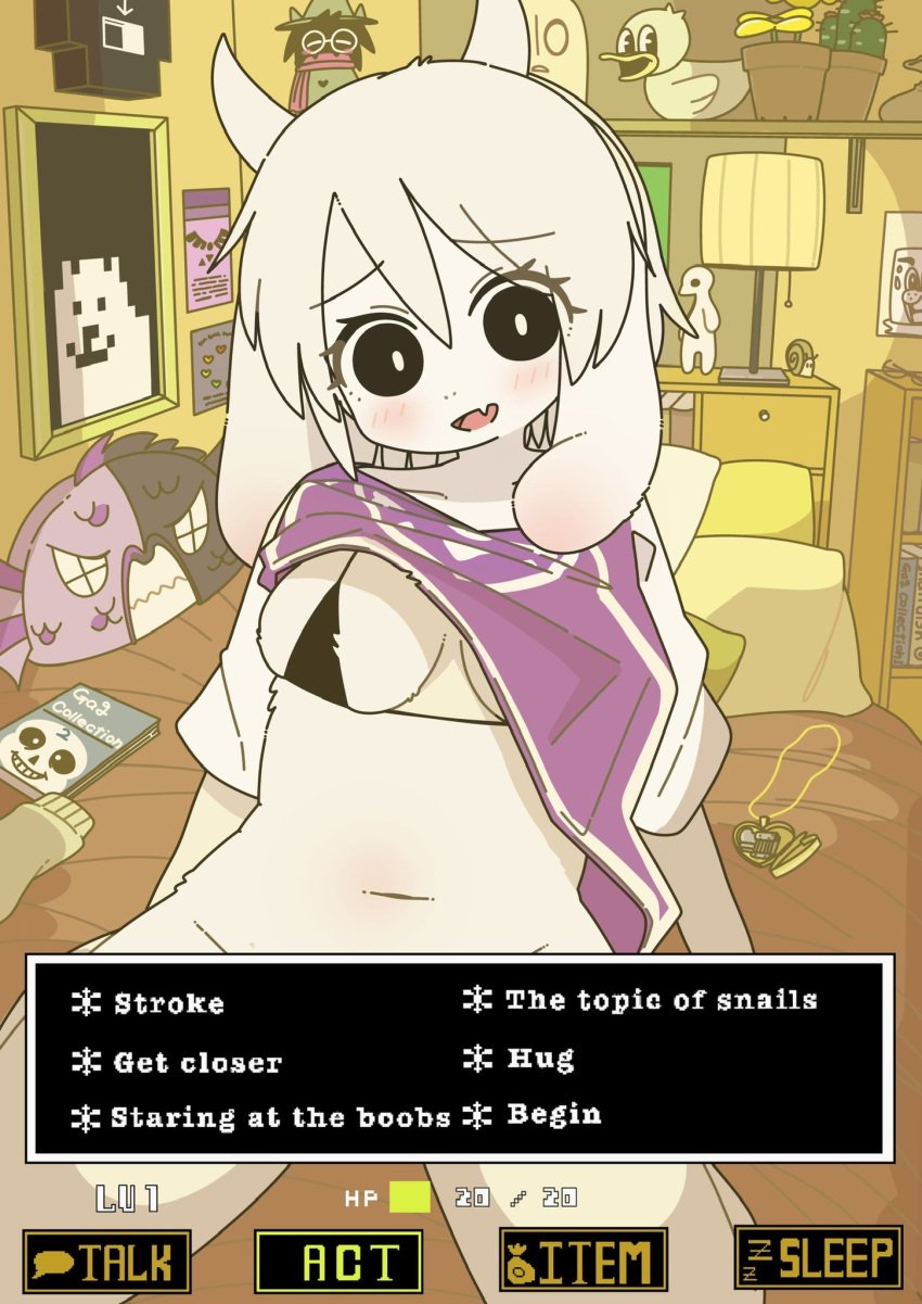 1girls alternate_species blush breasts cat_ears cat_tail catgirl cleavage clothed clothing doremifaso64 female furry gameplay_mechanics heart looking_at_viewer toby_fox toriel undertale undertale_(series) wholesome