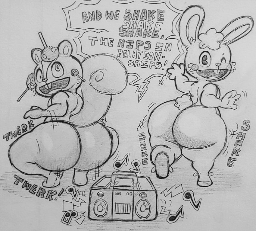 2boys anthro anthro_only ass ass_focus ass_jiggle ass_shake big_ass big_butt bubble_ass bubble_butt buckteeth bunny bunny_ears bunny_tail butt_crack butt_focus butt_jiggle candy candy_apple cuddles_(htf) dancing duo english_text fat_ass fat_butt fauxtellno1 fauxtellno1_(artist) furry furry_male furry_only happy_tree_friends hi_res high_resolution highres huge_ass huge_butt jiggle jiggling_ass lagomorph lazy_eye leporid lollipop looking_at_viewer looking_back lyrics male male_only mondo_media monochrome musical_note naked naked_male nude nude_male nutty_(htf) open_mouth open_smile presenting presenting_ass presenting_hindquarters rabbit rabbit_ears rabbit_tail radio rodent round_ass round_butt sciurid shaking_ass shaking_butt shoes shoes_only showing_ass showing_off_ass slippers smile smiling smiling_at_viewer squirrel squirrel_ears squirrel_tail standing teapot_(body_type) text thick thick_ass thick_thighs thighs traditional_media_(artwork) tree_squirrel twerk twerking twerkoff wink winking winking_at_viewer