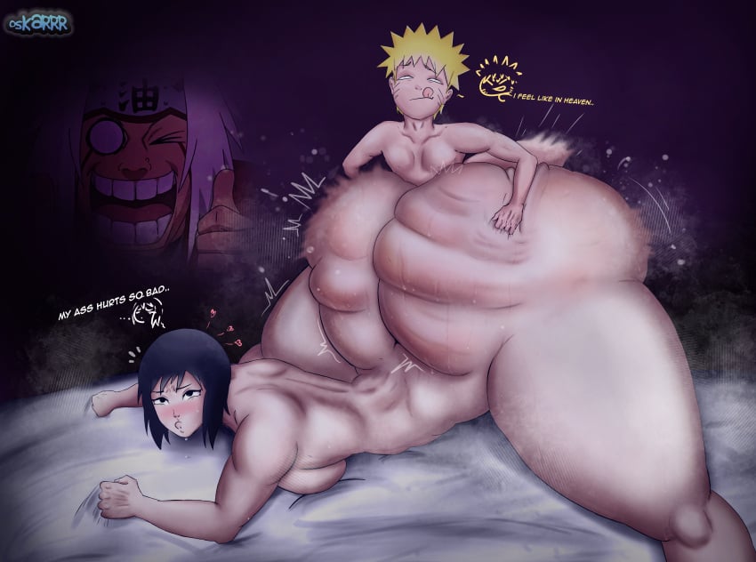 1boy 1girl ahe_gao approval big_ass big_penis black_hair blonde_hair blush enjoying female grabbing_ass grabbing_bed happy_sex heart_symbol jack-o_pose jiraiya limpbizkit naruto naruto_(classic) on_back shizune small_breasts sweat thick_thighs tongue_out uzumaki_naruto vape