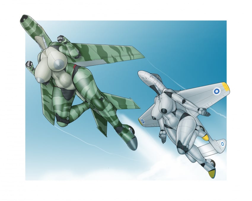 aeromorph aircraft anthro breasts camo duo female genitals hi_res living_aircraft living_machine living_vehicle machine ndragon3 nipples nude pussy vehicle