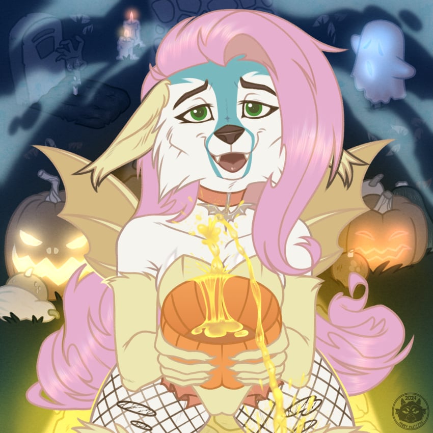 angry_platypus anthro arctic_fox bodily_fluids canid canine cosplay female flutterbat_(mlp) fluttershy_(mlp) fox friendship_is_magic genital_fluids halloween hasbro hi_res holidays humiliation invalid_tag mammal markings my_little_pony peeing solo true_fox urine watersports wetting