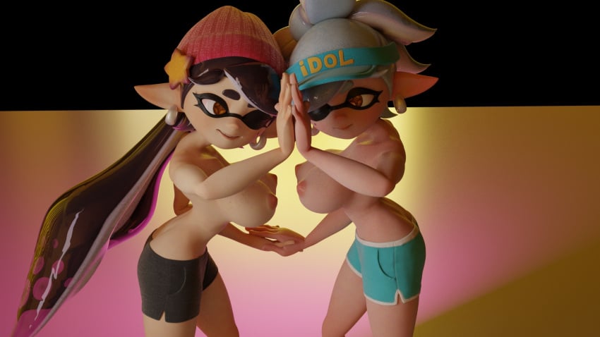 3d breasts callie_(splatoon) marie_(splatoon) nude splatoon squid_sisters