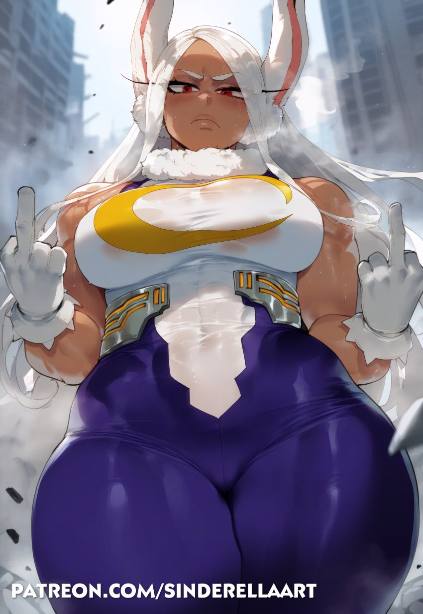 ai_generated angry big_breasts boku_no_hero_academia breasts_bigger_than_head bunny_ears bunny_girl busty commission curvaceous dark-skinned_female female frown huge_breasts large_breasts middle_finger mirko miruko my_hero_academia patreon patreon_url patreon_username public rumi_usagiyama sinderellaart thick thick_legs thick_thighs usagiyama_rumi voluptuous voluptuous_female