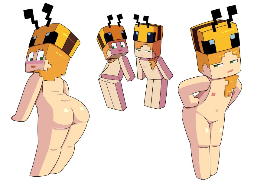 alex_(minecraft) ass bee_(minecraft) cosplay cube_head cubic_body flat_chest ginger impstripe looking_at_own_butt microsoft minecraft mojang