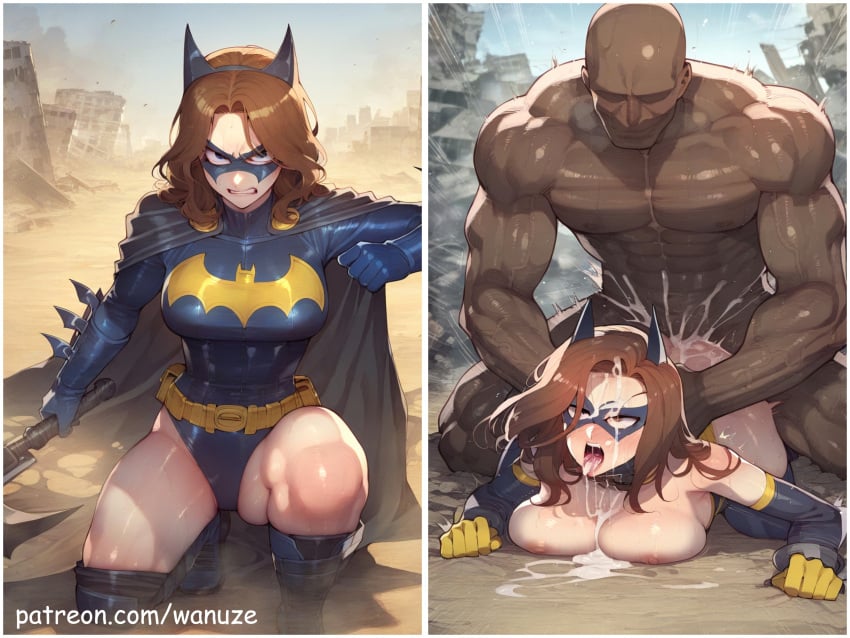 ai_generated bald batgirl big_ass big_balls big_breasts big_butt big_penis big_thighs blush brown_hair cum cum_in_mouth cum_in_pussy cum_inside cum_on_body cum_on_face dark-skinned_male dark_skin dc dc_comics faceless_male facial huge_ass huge_balls huge_breasts huge_butt huge_cock huge_thighs instant_loss interracial lying mask multiple_views muscular muscular_male on_stomach prone_bone sex vaginal_penetration vaginal_sex wanuze wide_hips