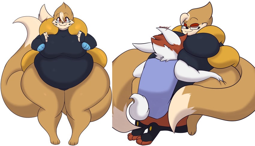 2023 2_tails anthro bailey_(dewwydarts) bailey_(dewwydartz) barefoot belly big_belly big_breasts black_clothing black_leotard breasts cheek_tuft cinderace clothing dewwydarts dewwydartz eyewear facial_tuft feet female floatzel fur furry generation_4_pokemon glasses hair hi_res leotard looking_at_viewer multi_tail nintendo orange_body orange_fur orange_hair overweight overweight_anthro overweight_female pokémon_(species) pokemon pokemon_(species) red_eyes simple_background smile standing steve_(dewwydartz) tail thick_thighs tight_clothing tuft wearing_glasses white_background wide_hips