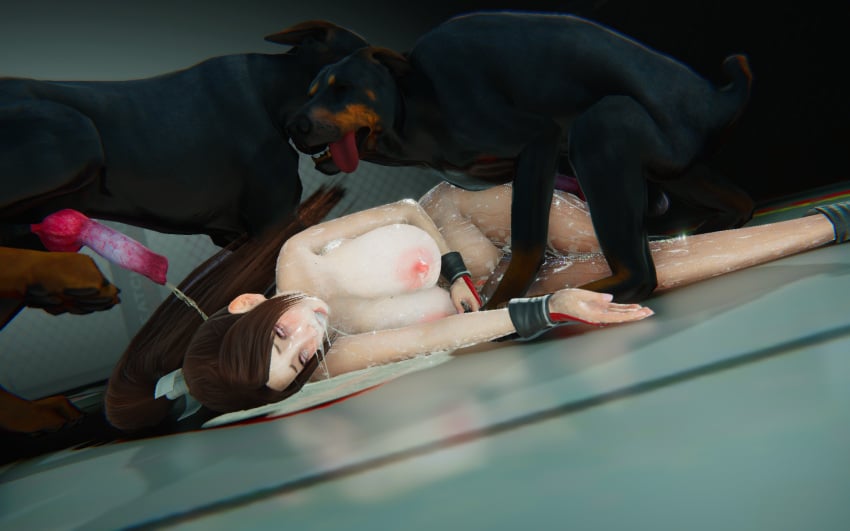 1girls 2animals 3d animal_genitalia big_breasts big_penis brown_eyes brown_hair canine cum cum_drip cum_in_ass cum_in_mouth cum_in_pussy cum_inside cum_on_face doberman dog_penis exausted fatal_fury female honey_select_2 interspecies king_of_fighters knot knotting kunoichi light-skinned_female light_skin mai_shiranui marking_territory ninja nipples nude nude_female peeing_on_another penis the_king_of_fighters urine_stream viktorkrev watersports zoophilia