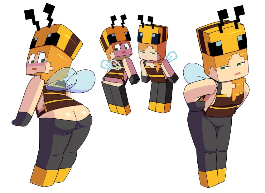 alex_(minecraft) ass bee_(minecraft) cosplay cube_head cubic_body ginger impstripe looking_at_own_butt microsoft minecraft mojang