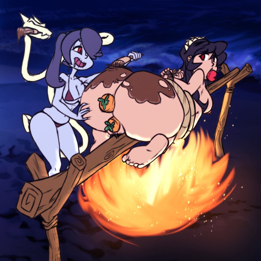 anal anus ass big_breasts bikini cappulait chubby cooking cooking_vore fat_ass filia_(skullgirls) plug_(sex_toy) pussy skullgirls squigly swimsuit thick_thighs vaginal_penetration