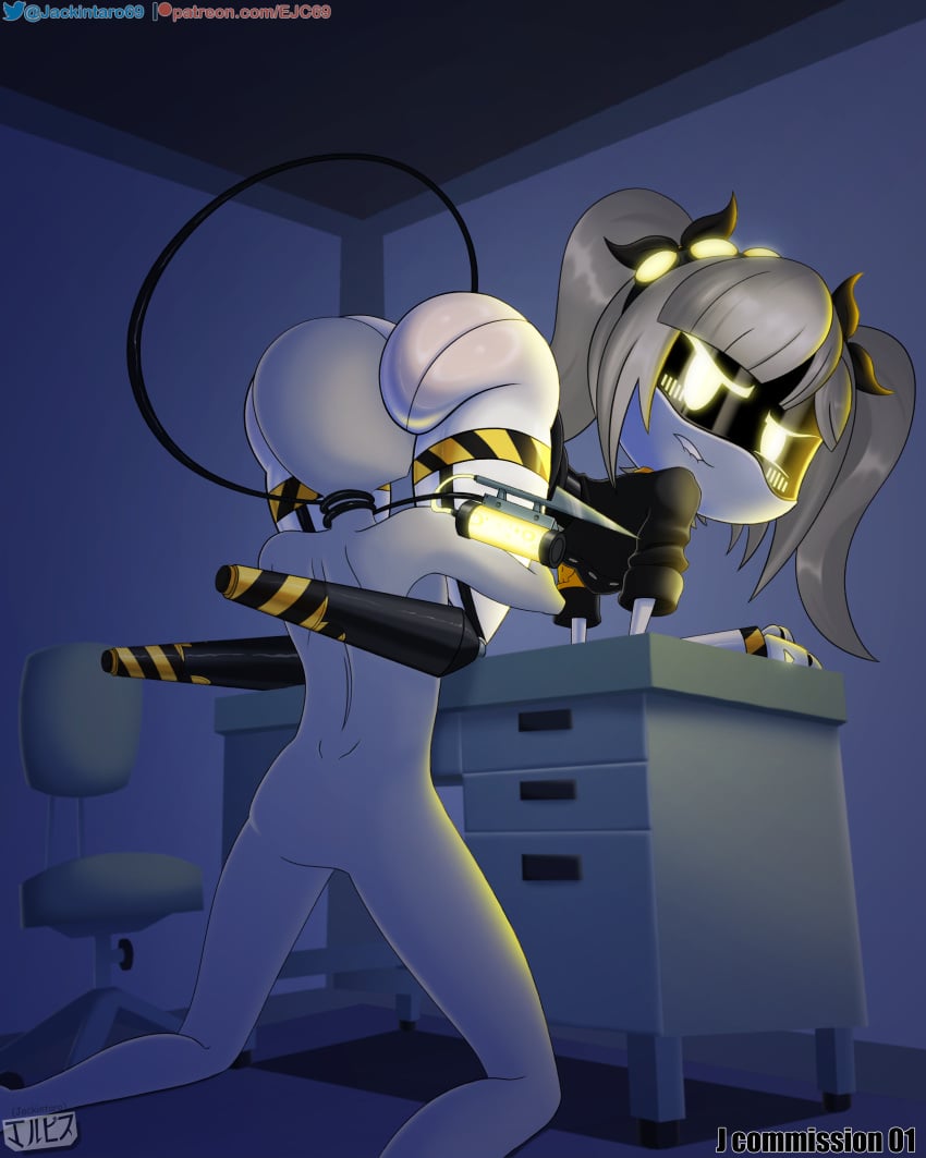 anon ass biting_lip blush choking choking_with_tail commission digital_media_(artwork) disassembly_drone eating_ass face_in_ass glitch_productions grey_hair j_(murder_drones) jackintaro murder_drones murder_drones_x_humans office ribbons rimming robot robot_girl twintails uniform yellow_eyes