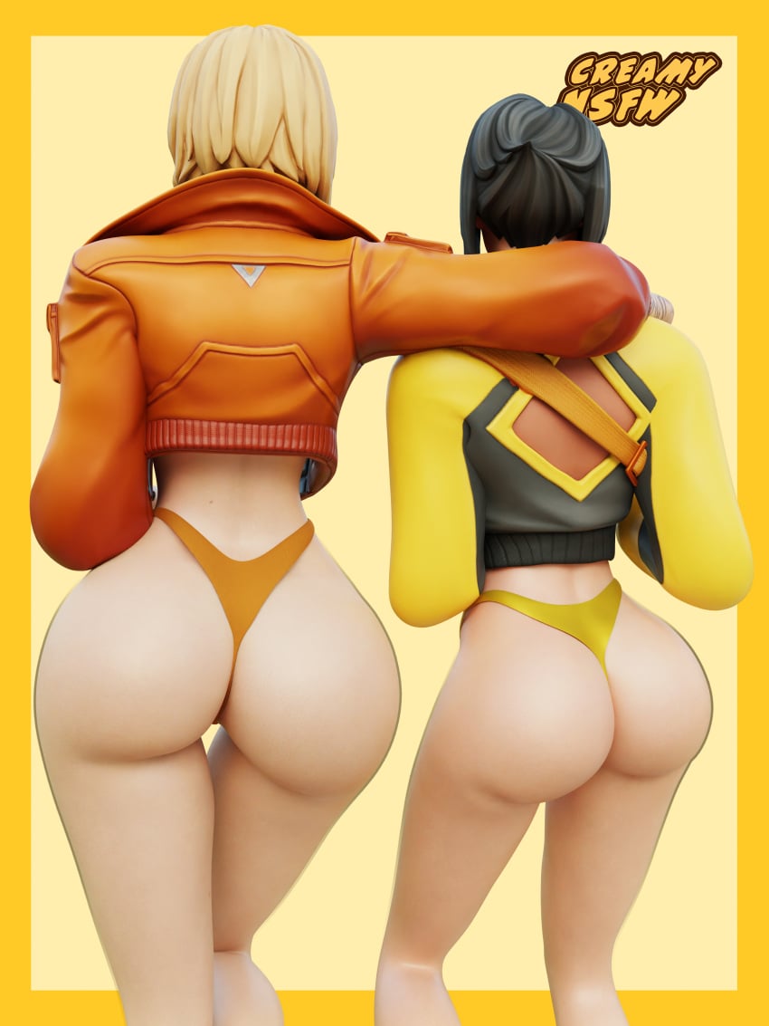 ark_(fortnite) black_panties creamynsfw crop_top_hoodie d&#039;ark_(fortnite) damniwannalickrubysass damniwannasniffrubysass fortnite fortnite:_battle_royale half_naked panties red_clothing red_panties rox_(fortnite) thick_ass thick_thighs two_girls