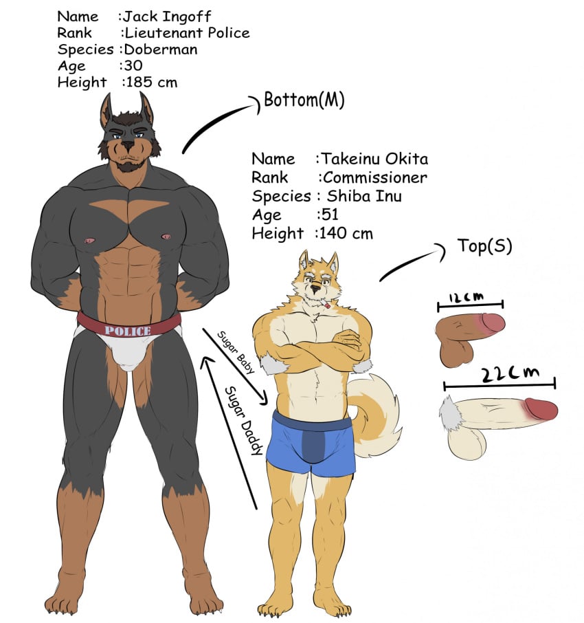 2024 abs age_difference anthro arm_tuft balls biceps boxer_briefs briefs briefs_only canid canine canis chief_gilbert cigarette cigarette_in_mouth clothed clothing crossed_arms deltoids dobermann domestic_dog duo elbow_tuft erection eyewear facial_hair facial_tuft feet genitals glasses goatee hands_behind_back hi_res humanoid_genitalia humanoid_penis jack_(chief_gilbert) jockstrap jockstrap_only looking_at_viewer male male/male mammal manly mature_male model_sheet muscular muscular_arms muscular_legs navel nipples object_in_mouth obliques pecs penis pinscher pubes shiba_inu shoulder_tuft sideburns size_difference small_dom_big_sub smoking smoking_cigarette spitz spread_legs spreading standing takeinu_okita_(chief_gilbert) topless triceps tuft underwear underwear_only vein veiny_penis