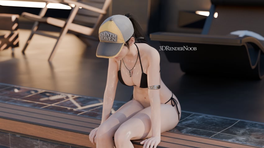 3d 3drendernoob abs bikini cleavage final_fantasy final_fantasy_vii final_fantasy_vii_remake hat large_breasts muscular_female pool poolside solo_female swimsuit tifa_lockhart wet_body whistle