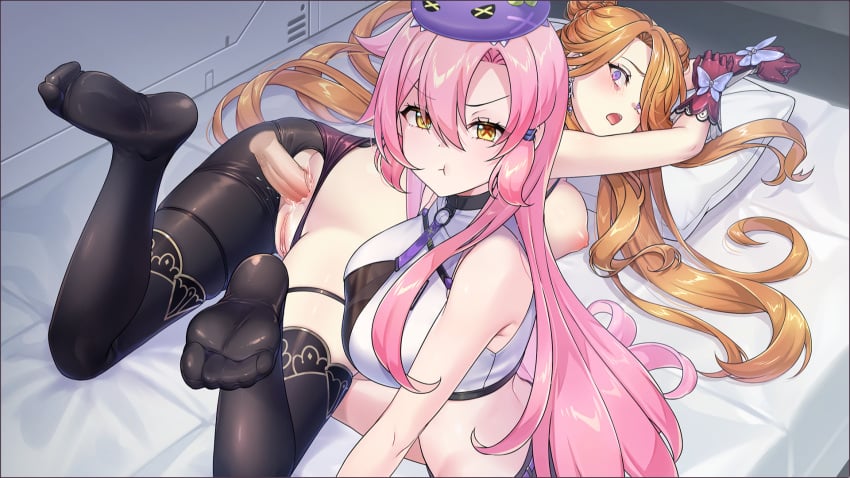 1boy 2d 2girls ahe_gao anal anal_insertion anal_sex anus ass assisted_sex bed big_breasts blush breasts breasts_out clothed clothed_female clothed_sex disembodied_penis feet feet_in_air female_orgasm ffm from_behind game_cg image kaiju_princess laying_on_bed laying_on_stomach light_brown_hair long_hair looking_at_viewer male/female nipples open_mouth orgasm panties_aside pantyparrot pink_hair pounding pounding_ass presenting presenting_hindquarters punishment punishment_sex punishment_spanking pussy rough_anal rough_sex spank spank_marks spanked spanked_butt spanking surprise_buttsex surprised surprised_expression tagme thighs twintails video_games