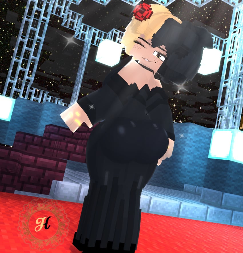 3d black_and_blonde_hair female honey_(theactualhoney) looking_at_viewer mine-imator minecraft theactualhoney