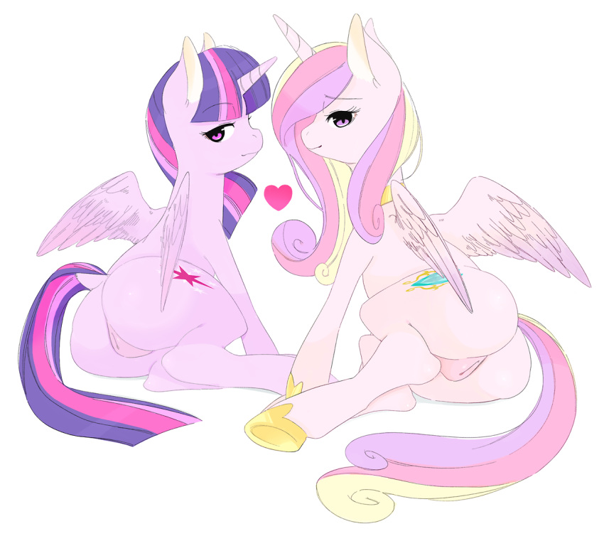 2014 alicorn ass cutie_mark duo equine female friendship_is_magic furry hair heart horn horse japananon long_hair mammal my_little_pony on_side pink_fur pony princess_cadance_(mlp) purple_eyes purple_fur purple_hair twilight_sparkle_(mlp) wings