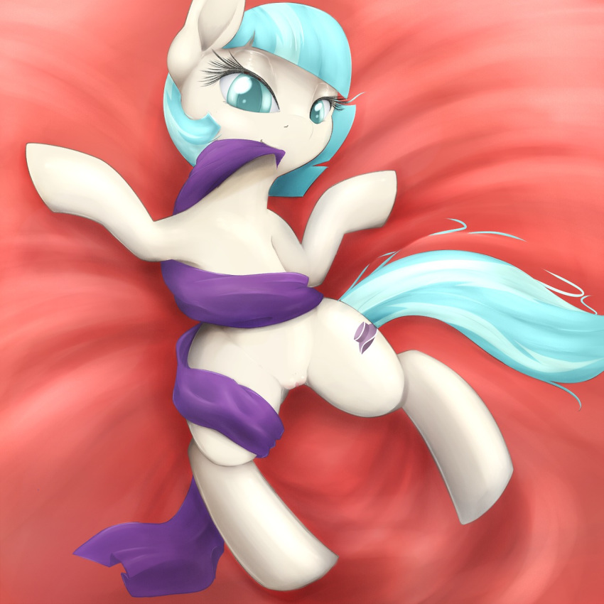 2014 blue_eyes blue_hair coco_pommel cutie_mark earth_pony equine female female_only feral friendship_is_magic fur hair horse jollyssillystuff lying mammal my_little_pony on_back pony pussy solo