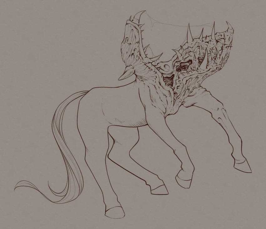 2025 ambiguous_gender bodily_fluids body_horror digital_media_(artwork) equid equine feral flesh_creature gore hasbro hi_res horse mammal monster my_little_pony open_mouth pony sharp_teeth solo stray_prey tail teeth the_thing thingpone_(mcsweezy)