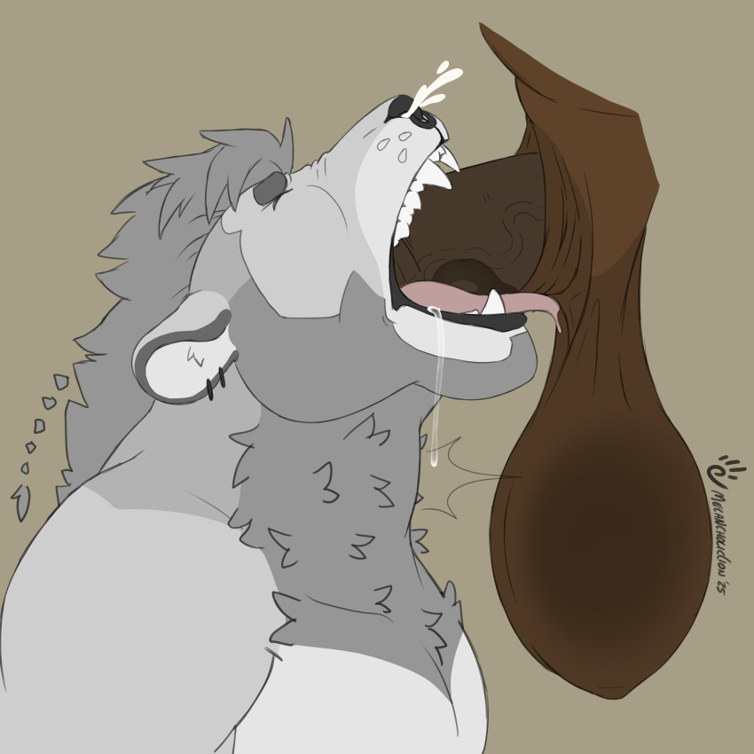 2025 absurd_res animal_genitalia animal_penis anthro balls big_balls bodily_fluids chest_tuft closed_eyes cum cum_from_nose cum_in_mouth cum_in_nose cum_inside cum_spurt drooling duo ear_piercing ear_tuft equid equine equine_genitalia equine_penis erection fangs felid fellatio fur genital_fluids genitals grey_background grey_body grey_fur hi_res horse irrumatio lion male male/male mammal medial_ring melancholiclion neck_bulge neck_hair neck_tuft open_mouth oral pantherine penile penis piercing saliva sex side_view simple_background teeth tongue tongue_out tuft vein veiny_penis