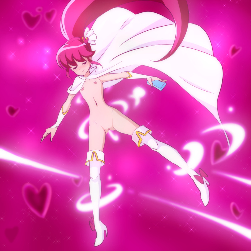 aino_megumi boots breasts cape closed_eyes cure_lovely eyelashes female flat_chest hair_ornament happinesscharge_precure! heart_hair_ornament henshin high_heel_boots high_heels highres long_hair magical_girl mont_blanc_(heartcatch_ayaya) naked_armwear naked_boots naked_cape naked_cloak naked_footwear naked_sleeves naked_torso navel nipples nude pink_background pink_hair ponytail precure pretty_cure pussy small_breasts solo stockings teenage_girl teenager thigh_boots thighhighs thighs tied_hair transformation transformation_sequence wrist_cuffs