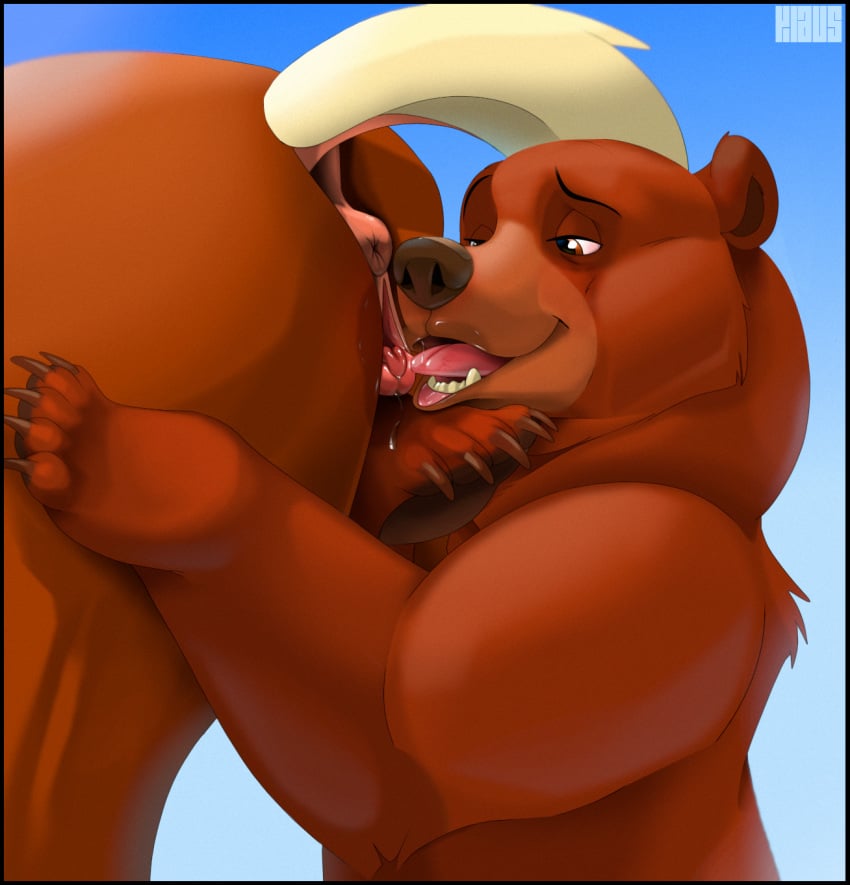 animal_genitalia animal_pussy anus ass bear black_border bodily_fluids border brother_bear brown_bear brown_body cunnilingus digital_media_(artwork) disney duo equid equine equine_anus equine_genitalia equine_pussy female feral feral_on_feral fur genital_fluids genitals grizzly_bear half-closed_eyes hi_res horse kenai_(brother_bear) klaus_doberman male male/female mammal narrowed_eyes open_mouth oral puffy_anus pussy rain_(cimarron) saliva saliva_string sex simple_background smile spirit:_stallion_of_the_cimarron tail teeth tongue tongue_out ursine vaginal_penetration