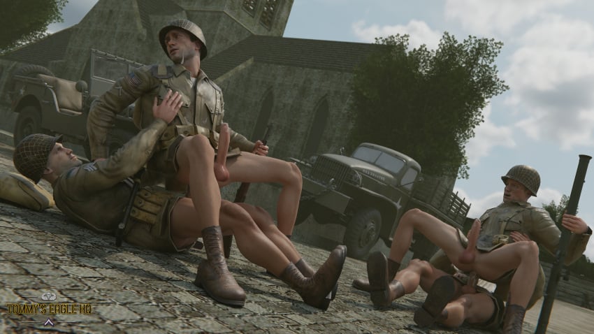 army cum exhibitionism gay gay_male group_sex medal_of_honor_airborne military orgy reverse_cowgirl_position soldier tommys_eagle_hq uniform ww2