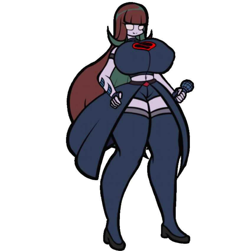 animated belly_button big_breasts bouncing_breasts breasts brown_hair delete_alliance drajoe fnf fnf_mods friday_night_funkin friday_night_funkin_mod high_heels limu limulady live2d long_hair long_socks microphone no_pupils pink_body transparent_background