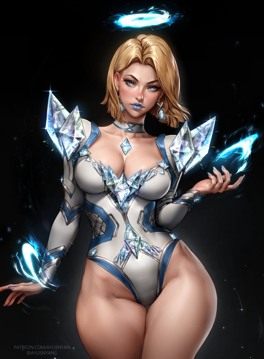 1girls aylis_nyan blonde_female blonde_hair blue_lipstick blue_nails bob_cut breasts cleavage emma_frost emma_frost_(marvel_rivals) female female_focus female_only hi_res large_breasts leotard light-skinned_female light_skin looking_at_viewer marvel marvel_comics marvel_rivals solo thick_thighs thighs wide_hips