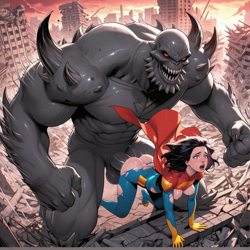 1boy1girl ai_generated black_hair dc dc_comics doomsday female male monster_sex superman_(series) superwoman themerchant69