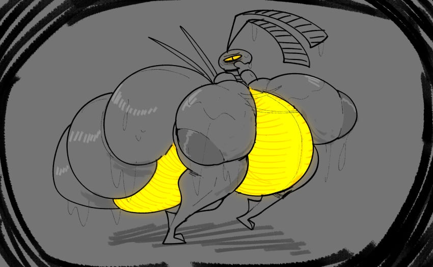 2023 antennae_(anatomy) anthro areola arthropod arthropod_abdomen big_breasts biped black_eyes bodily_fluids breasts crawlything cum cum_inside eyebrows female genital_fluids hi_res hymenopteran inflation inflation insects open_mouth pupils slit_pupils solo standing stomach_bulge wasp yellow_sclera