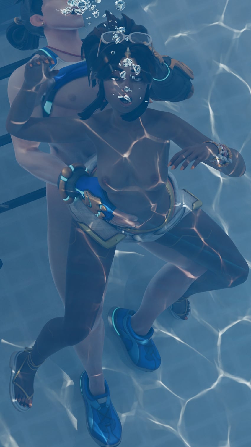 breathplay illari_(overwatch) illari_quispe_ruiz pool pool_ladder underwater weirdoway wuyang wuyang_(overwatch) wuyang_ye
