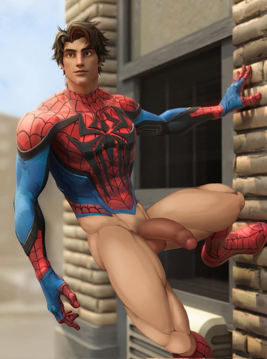 3d 3d_render _notrose black_hair building colored day daytime edit edited edited_image foreskin male male_only marvel marvel_rivals maskless mokacake no_pants no_underwear pantless penis peter_parker public shaved_pubes soft solo_male spider-man spider-man_(marvel_rivals) spider-man_(series) uncircumcised windows