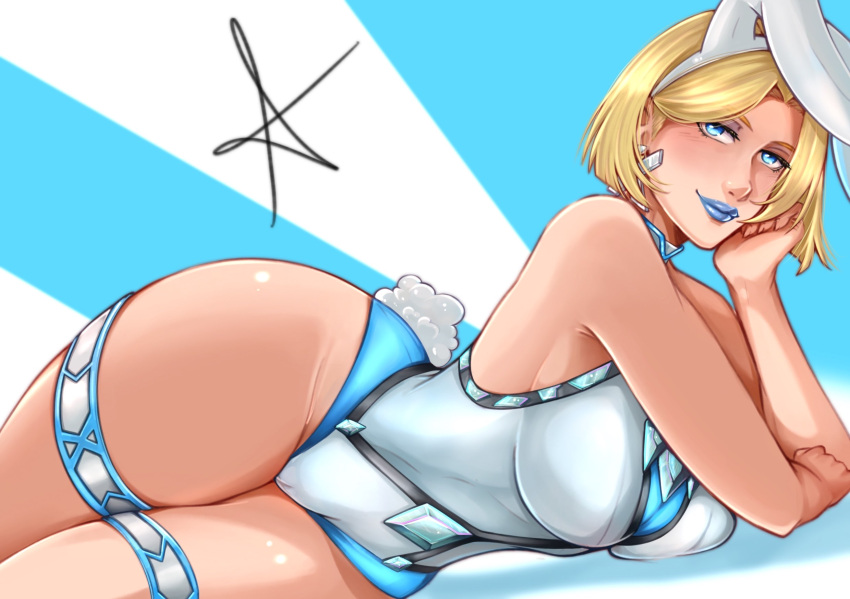 1girls blonde_female blonde_hair blue_lipstick blue_nails bob_cut breasts bunny_ears bunnysuit emma_frost emma_frost_(marvel_rivals) female female_focus female_only hi_res large_breasts leotard light-skinned_female light_skin looking_at_viewer marvel marvel_comics marvel_rivals red_draws solo thick_thighs thighs wide_hips