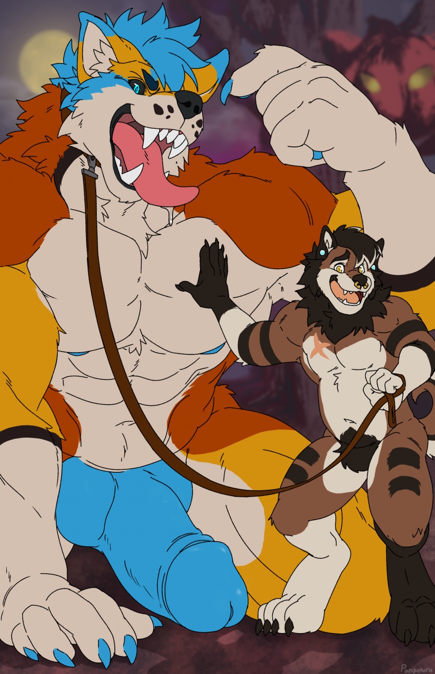 anthro big_penis canid canine genitals halloween hi_res holidays huge_cock hyper hyper_genitalia hyper_penis kooper_(koopershiba) leashed_male male mammal penis ponpokora size_difference solo werecanid werecanine werecreature weredog