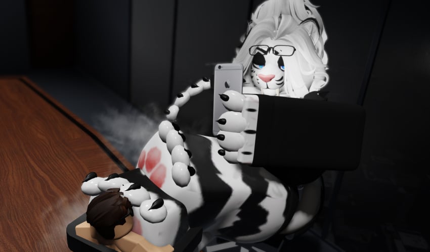 1boy 1girls 3d 3d_(artwork) absurd_res anthro digital_media_(artwork) dreadded_llc duo female hi_res human macro male male/female mammal micro paws roblox robloxian size_difference tagme veronica_(dreadded)