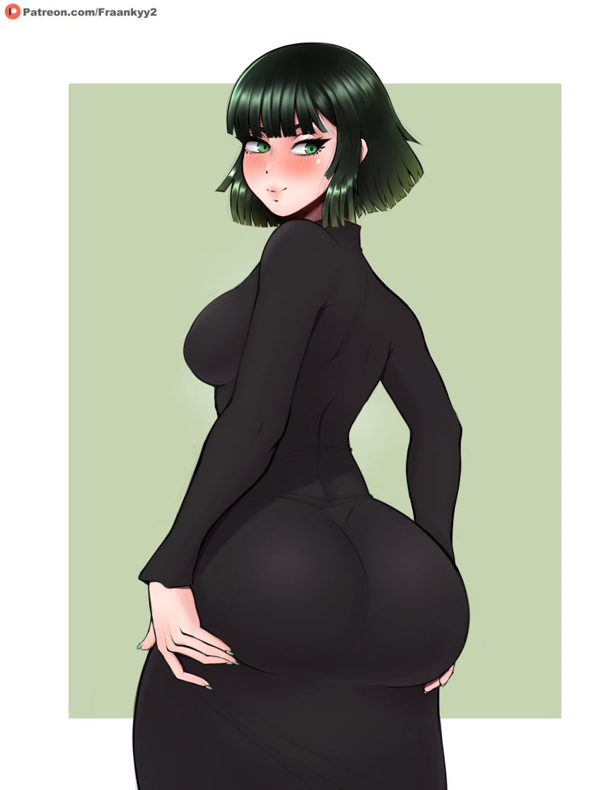 1girls ass big_ass big_butt blush blushing clothed curves curvy dress female female_only fraankyy fubuki_(one-punch_man) fully_clothed green_hair huge_ass huge_butt large_ass larger_futanari light-skinned_female light_skin one-punch_man thick_ass