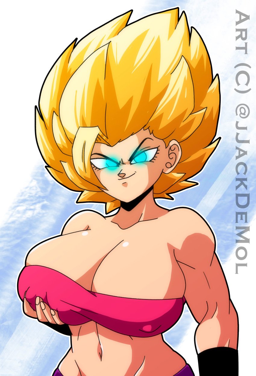 1female 1girl 1girls alternate_breast_size big_breasts blindstash blue_eyes breasts caulifla dragon_ball_super glowing_eyes saiyan smile solo solo_focus standing tagme universe_6 universe_6_girls