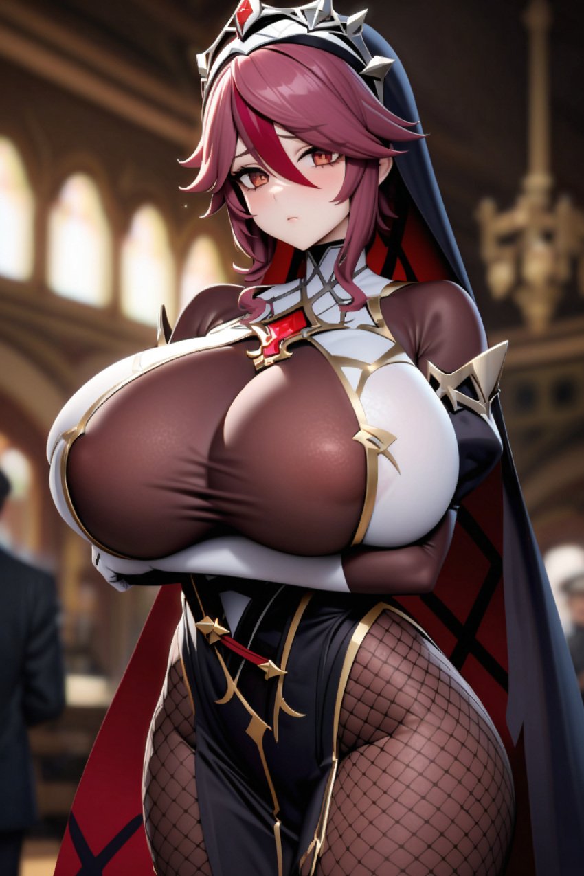 1girls ai_generated big_breasts big_thighs blush breasts busty clothing curvy female ffee11-ai fishnets genshin_impact gigantic_breasts huge_breasts huge_thighs large_breasts large_thighs massive_breasts nun rosaria_(genshin_impact) thick_thighs thighs voluptuous