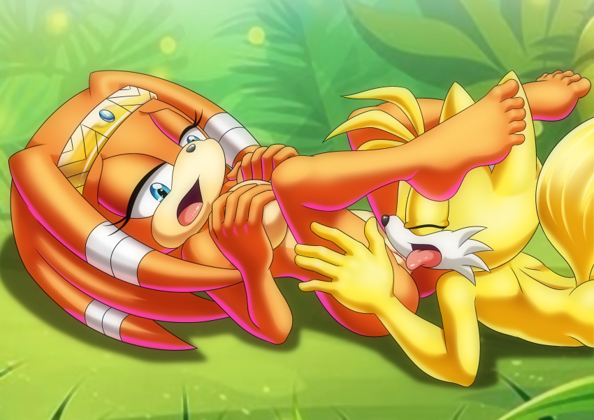 1boy 1girls 2d anthro ass barefoot bbmbbf breasts closed_eyes cunnilingus feet female hi_res humanoid_feet male male/female mobian mobian_(species) mobian_echidna mobius_unleashed nude open_mouth oral oral_sex palcomix pussy sega sex soles sonic_(series) sonic_adventure sonic_the_hedgehog_(series) tails_the_fox tikal_the_echidna toes tongue tongue_out