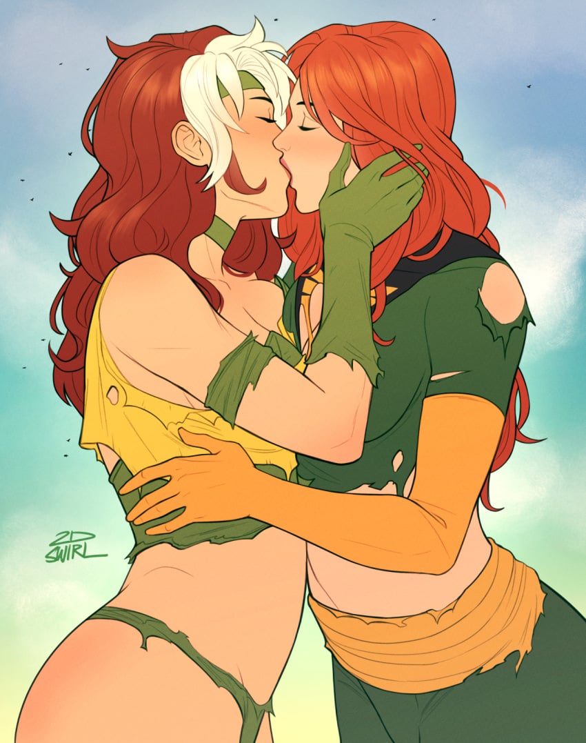 2dnsfw 2dswirl anna_marie ass ass_focus female female_focus female_only jean_grey kissing marvel marvel_comics phoenix_(x-men) rogue_(x-men) tagme torn_clothes torn_clothing x-men yuri