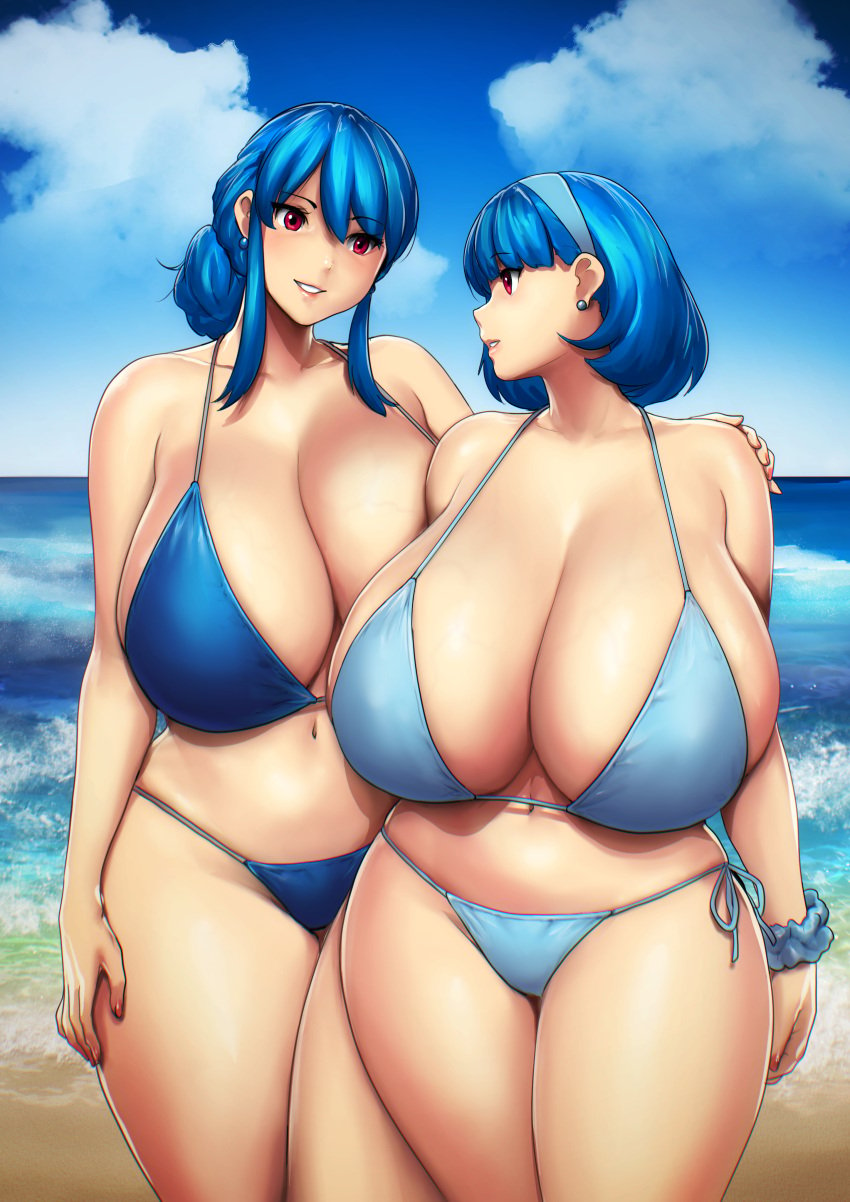 2girl 2girls bikini blue_hair blue_hair_female erkazooya female light-skinned_female light_skin milf mother_and_daughter rina_atherina rina_atherina_(errorkazoo) swimsuit swimwear tagme tagme_(character) twitter_link