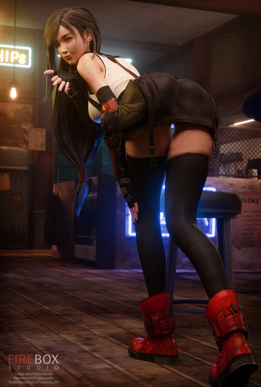 1girls 2024 3d 3d_(artwork) alternate_version_available armwear ass bending_forward bending_over bent_over black_hair blender blowing_kiss clothed clothing detailed_background female female_focus female_only final_fantasy final_fantasy_vii final_fantasy_vii_remake fingerless_gloves fireboxstudio handwear hi_res highres horny horny_female leaning leaning_forward legwear light-skinned_female light_skin long_hair looking_at_viewer looking_back one_eye_closed overall_skirt overalls panties pose posing presenting_ass seductive seductive_look seductive_smile shirt showing_off skirt solo solo_focus standing tifa_lockhart underwear upskirt watermark wink winking_at_viewer